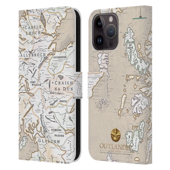 Head Case Designs Officially Licensed Outlander Seals And Icons Map Leather Book Wallet Case Cover Compatible with Apple iPhone 15 Pro Max