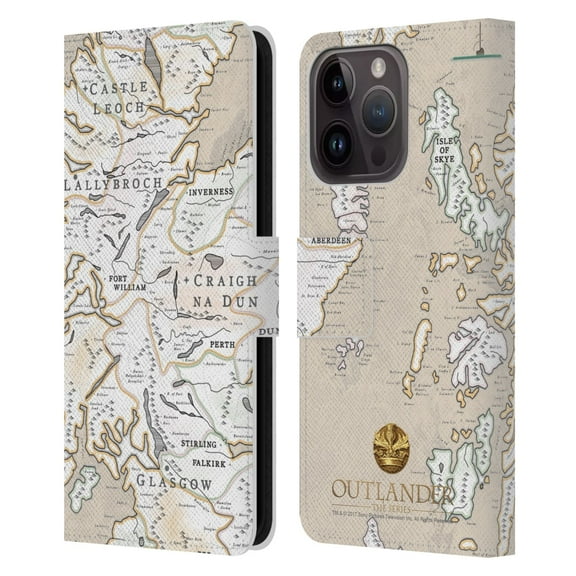 Head Case Designs Officially Licensed Outlander Seals And Icons Map Leather Book Wallet Case Cover Compatible with Apple iPhone 15 Pro