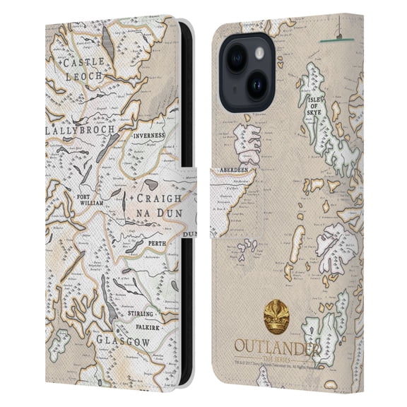 Head Case Designs Officially Licensed Outlander Seals And Icons Map Leather Book Wallet Case Cover Compatible with Apple iPhone 15