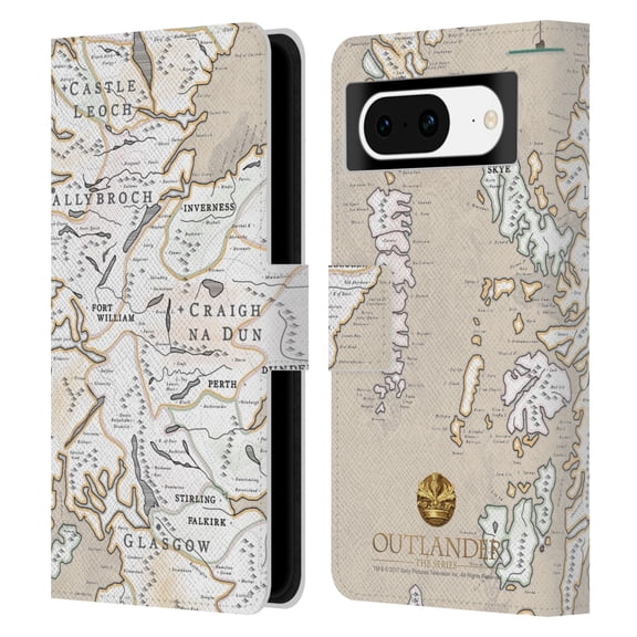 Head Case Designs Officially Licensed Outlander Seals And Icons Map Leather Book Wallet Case Cover Compatible with Google Pixel 8