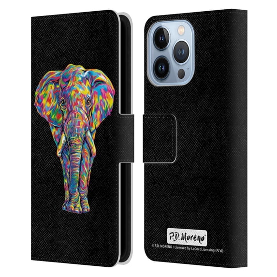 Head Case Designs Officially Licensed P.D. Moreno Animals Elephant Leather Book Wallet Case Cover Compatible with Apple iPhone 13 Pro