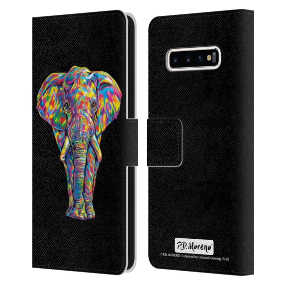Head Case Designs Officially Licensed P.D. Moreno Animals Elephant Leather Book Wallet Case Cover Compatible with Samsung Galaxy S10+ / S10 Plus