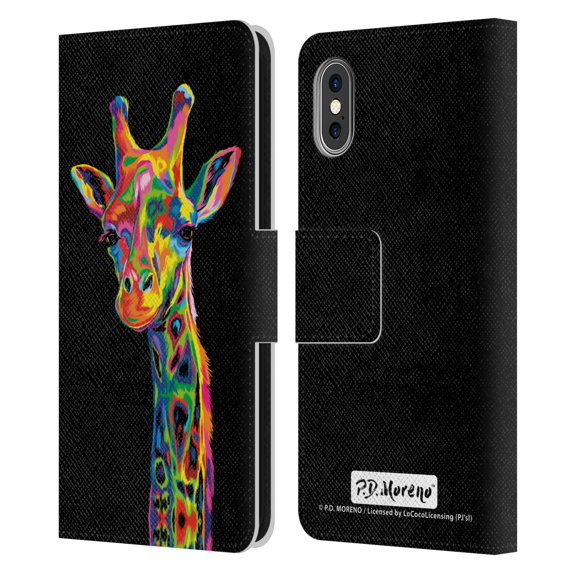 Head Case Designs Officially Licensed P.D. Moreno Animals Giraffe Leather Book Wallet Case Cover Compatible with Apple iPhone X / iPhone XS