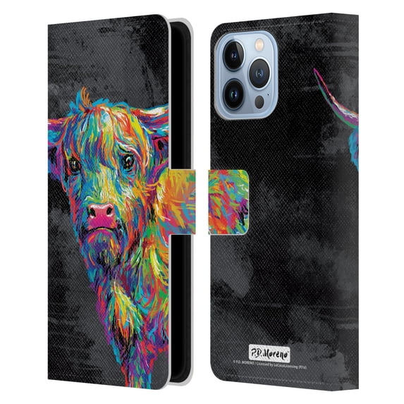 Head Case Designs Officially Licensed P.D. Moreno Animals II Reuben The Highland Cow Leather Book Wallet Case Cover Compatible with Apple iPhone 13 Pro Max