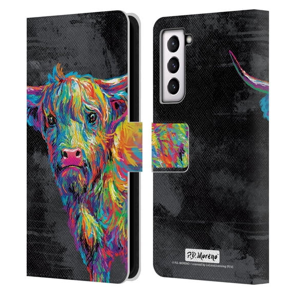 Head Case Designs Officially Licensed P.D. Moreno Animals II Reuben The Highland Cow Leather Book Wallet Case Cover Compatible with Samsung Galaxy S21 5G