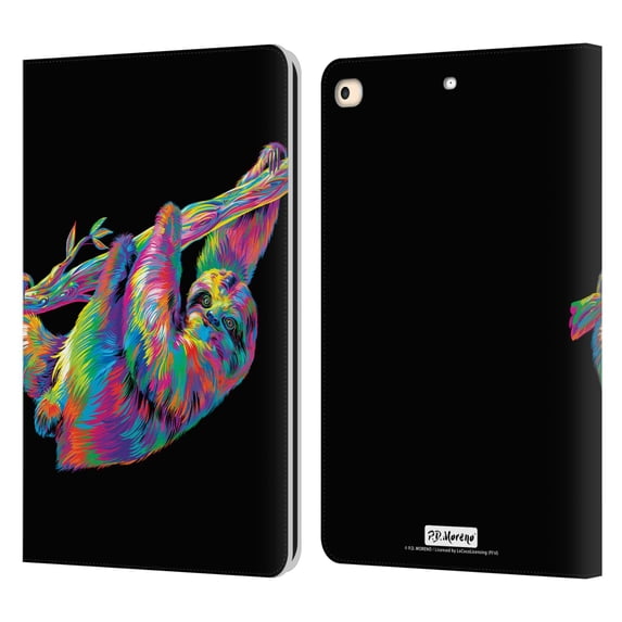 Head Case Designs Officially Licensed P.D. Moreno Animals Sloth Leather Book Wallet Case Cover Compatible with Apple iPad 9.7 2017 / iPad 9.7 2018