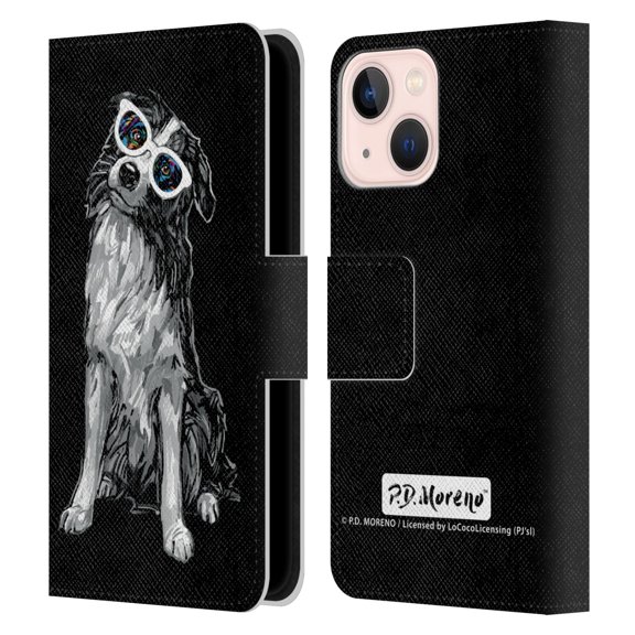 Head Case Designs Officially Licensed P.D. Moreno Black And White Dogs Border Collie Leather Book Wallet Case Cover Compatible with Apple iPhone 13 Mini