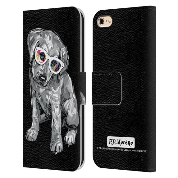Head Case Designs Officially Licensed P.D. Moreno Black And White Dogs Labrador Retriever Leather Book Wallet Case Cover Compatible with Apple iPhone 6 / iPhone 6s