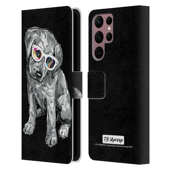 Head Case Designs Officially Licensed P.D. Moreno Black And White Dogs Labrador Retriever Leather Book Wallet Case Cover Compatible with Samsung Galaxy S22 Ultra 5G