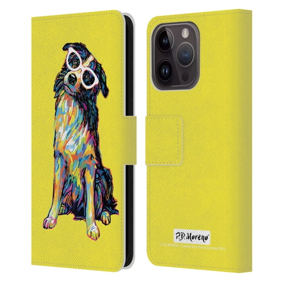 Head Case Designs Officially Licensed P.D. Moreno Dogs Border Collie Leather Book Wallet Case Cover Compatible with Apple iPhone 15 Pro