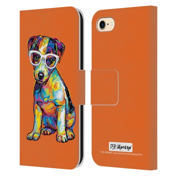 Head Case Designs Officially Licensed P.D. Moreno Dogs Jack Russell Leather Book Wallet Case Cover Compatible with Apple iPhone 7 / 8 / SE 2020 & 2022