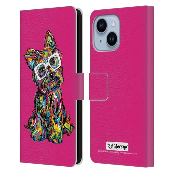 Head Case Designs Officially Licensed P.D. Moreno Dogs Yorkie Leather Book Wallet Case Cover Compatible with Apple iPhone 14 Plus