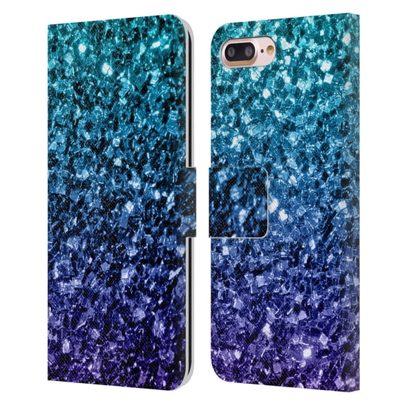 Head Case Designs Officially Licensed PLdesign Glitter Sparkles Aqua Blue Leather Book Wallet Case Cover Compatible with Apple iPhone 7 Plus / iPhone 8 Plus