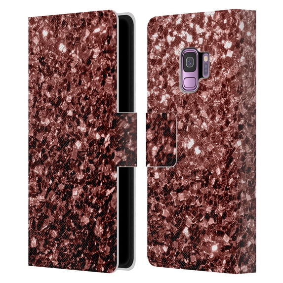 Head Case Designs Officially Licensed PLdesign Glitter Sparkles Marsala Brown Leather Book Wallet Case Cover Compatible with Samsung Galaxy S9