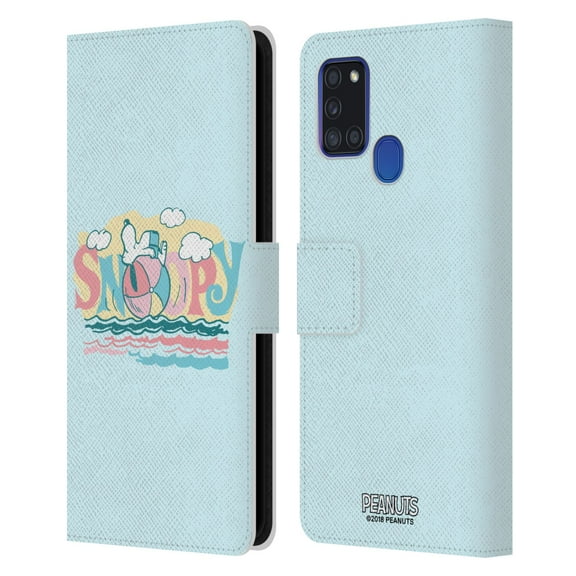 Head Case Designs Officially Licensed Peanuts Beach Bum Snoopy Ball Leather Book Wallet Case Cover Compatible with Samsung Samsung Galaxy A21s (2020)