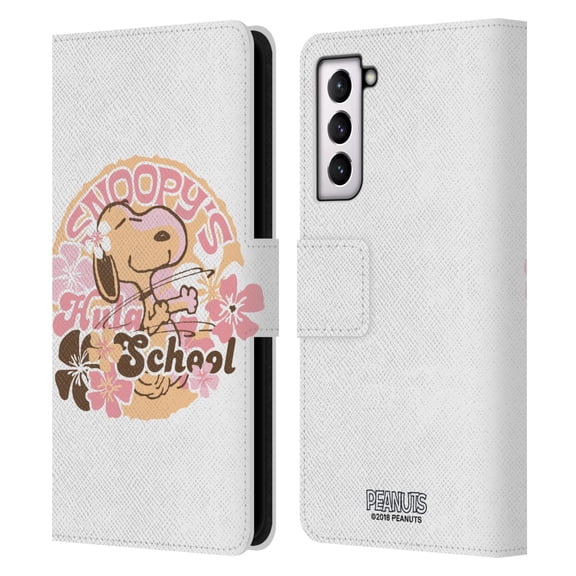 Head Case Designs Officially Licensed Peanuts Beach Bum Snoopy Hula School Leather Book Wallet Case Cover Compatible with Samsung Samsung Galaxy S21 5G