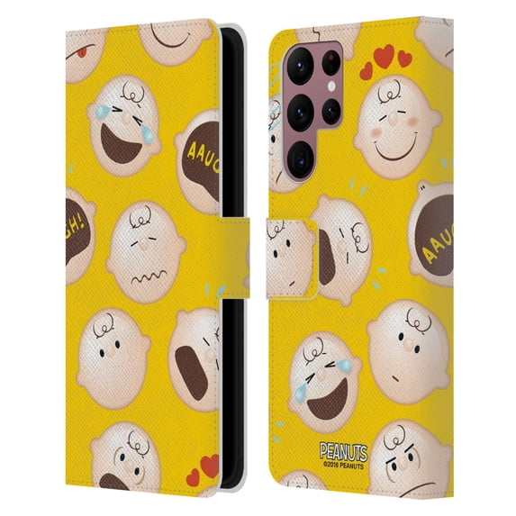 Head Case Designs Officially Licensed Peanuts Character Patterns Charlie Brown Leather Book Wallet Case Cover Compatible with Samsung Galaxy S22 Ultra 5G