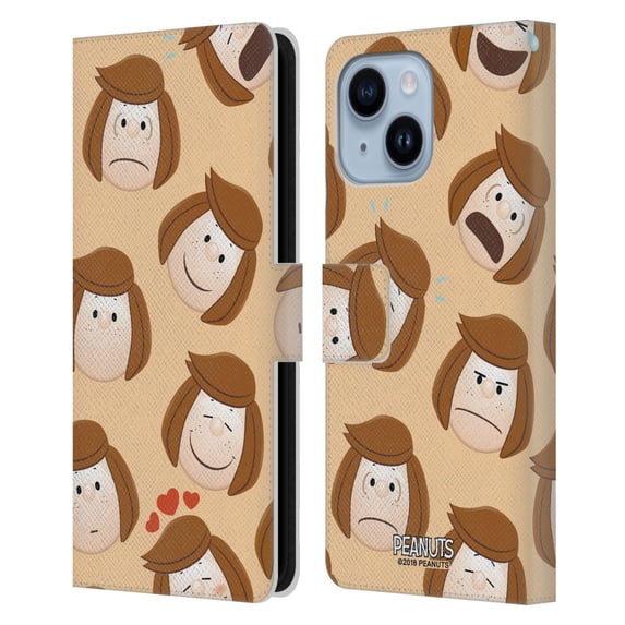 Head Case Designs Officially Licensed Peanuts Character Patterns Peppermint Patty Leather Book Wallet Case Cover Compatible with Apple iPhone 14 Plus