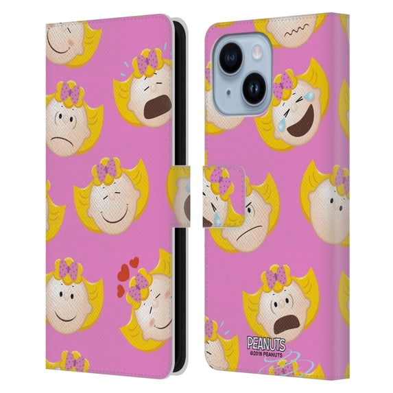 Head Case Designs Officially Licensed Peanuts Character Patterns Sally Brown Leather Book Wallet Case Cover Compatible with Apple iPhone 14 Plus