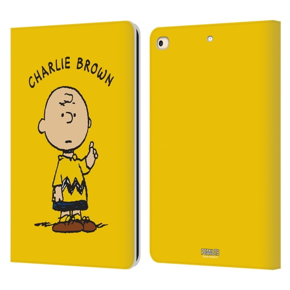 Head Case Designs Officially Licensed Peanuts Characters Charlie Brown Leather Book Wallet Case Cover Compatible with Apple iPad 9.7 2017 / iPad 9.7 2018