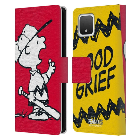 Head Case Designs Officially Licensed Peanuts Halfs And Laughs Charlie Good Grief Leather Book Wallet Case Cover Compatible with Google Pixel 4