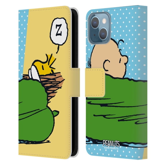 Head Case Designs Officially Licensed Peanuts Halfs And Laughs Charlie & Woodstock Nap Leather Book Wallet Case Cover Compatible with Apple iPhone 13