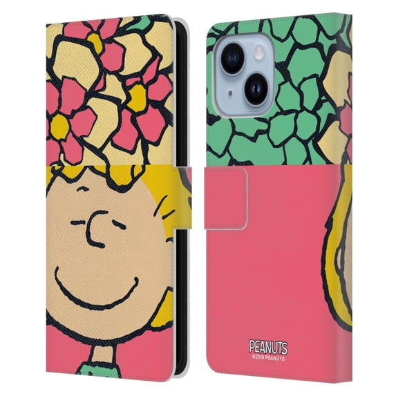 Head Case Designs Officially Licensed Peanuts Halfs And Laughs Sally Flowers Leather Book Wallet Case Cover Compatible with Apple iPhone 14 Plus