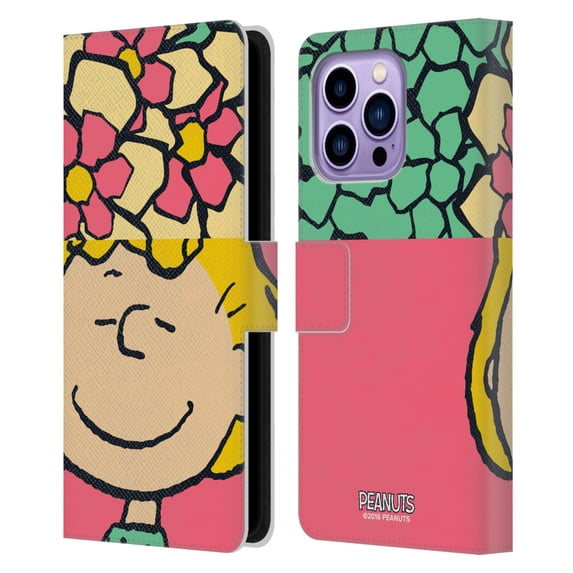 Head Case Designs Officially Licensed Peanuts Halfs And Laughs Sally Flowers Leather Book Wallet Case Cover Compatible with Apple iPhone 14 Pro Max