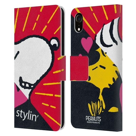 Head Case Designs Officially Licensed Peanuts Halfs And Laughs Snoopy & Woodstock 2 Leather Book Wallet Case Cover Compatible with Apple iPhone XR