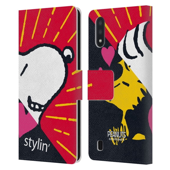 Head Case Designs Officially Licensed Peanuts Halfs And Laughs Snoopy & Woodstock 2 Leather Book Wallet Case Cover Compatible with Samsung Galaxy A01 (2020)