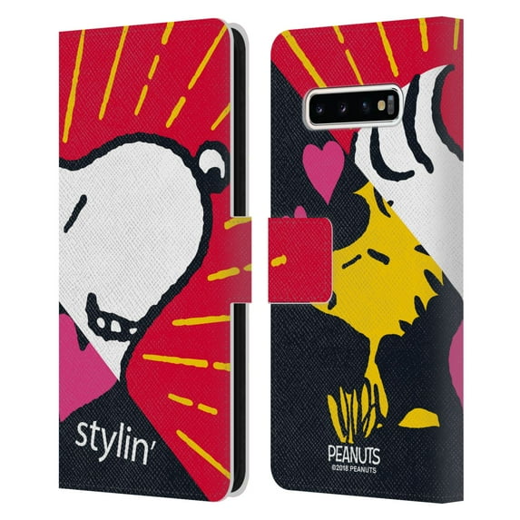 Head Case Designs Officially Licensed Peanuts Halfs And Laughs Snoopy & Woodstock 2 Leather Book Wallet Case Cover Compatible with Samsung Galaxy S10+ / S10 Plus