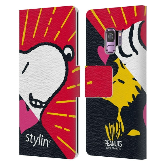 Head Case Designs Officially Licensed Peanuts Halfs And Laughs Snoopy & Woodstock 2 Leather Book Wallet Case Cover Compatible with Samsung Samsung Galaxy S9