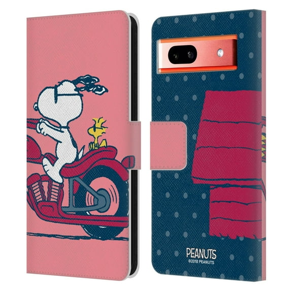 Head Case Designs Officially Licensed Peanuts Halfs And Laughs Snoopy & Woodstock Leather Book Wallet Case Cover Compatible with Google Pixel 7a