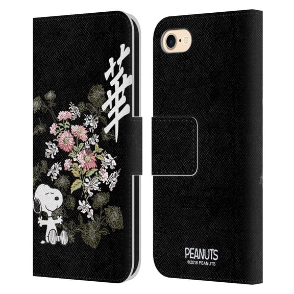 Head Case Designs Officially Licensed Peanuts Oriental Snoopy Floral Leather Book Wallet Case Cover Compatible with Apple iPhone 7 / 8 / SE 2020 & 2022