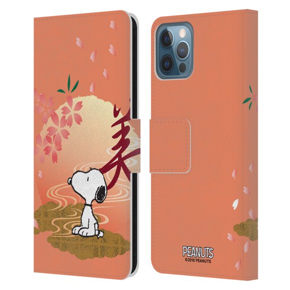 Head Case Designs Officially Licensed Peanuts Oriental Snoopy Sakura Leather Book Wallet Case Cover Compatible with Apple iPhone 12 / iPhone 12 Pro