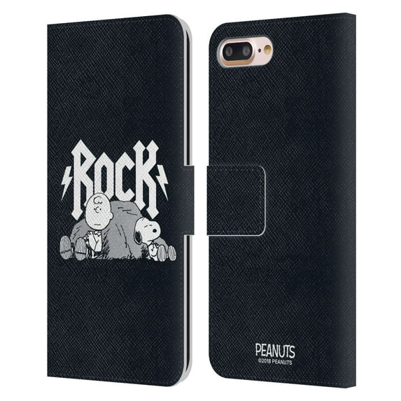Head Case Designs Officially Licensed Peanuts Rock Tees Charlie Brown Snoopy Leather Book Wallet Case Cover Compatible with Apple iPhone 7 Plus / iPhone 8 Plus