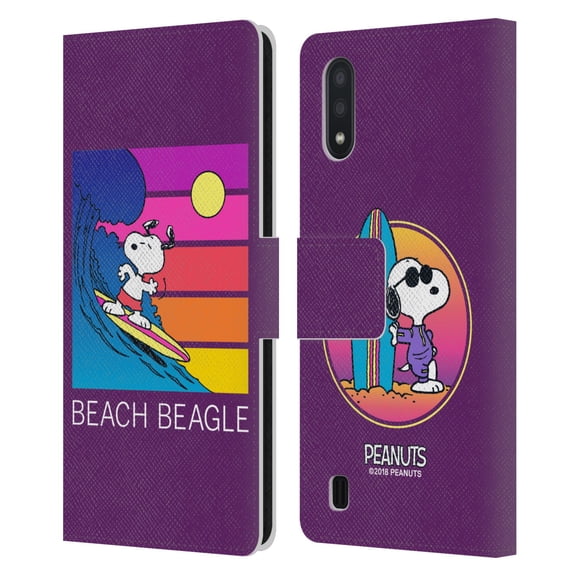Head Case Designs Officially Licensed Peanuts Snoopy Aloha Disco Beach Beagle Leather Book Wallet Case Cover Compatible with Samsung Galaxy A01 (2020)