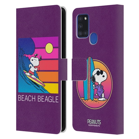 Head Case Designs Officially Licensed Peanuts Snoopy Aloha Disco Beach Beagle Leather Book Wallet Case Cover Compatible with Samsung Galaxy A21s (2020)