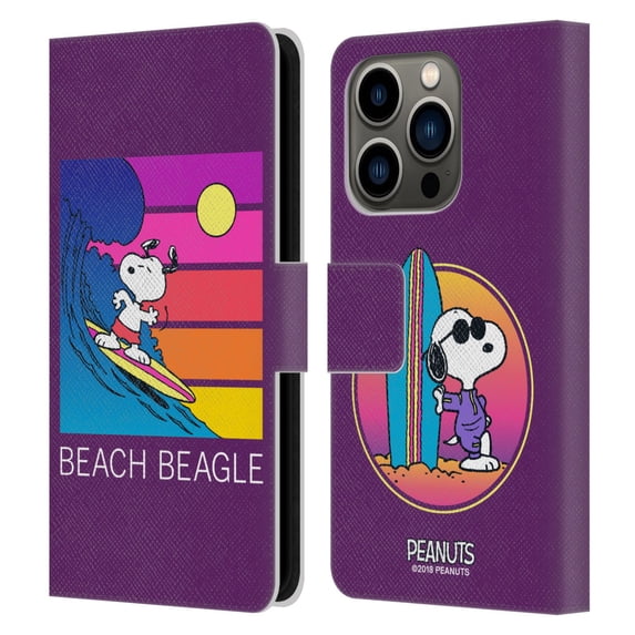 Head Case Designs Officially Licensed Peanuts Snoopy Aloha Disco Beach Beagle Leather Book Wallet Case Cover Compatible with Apple iPhone 14 Pro