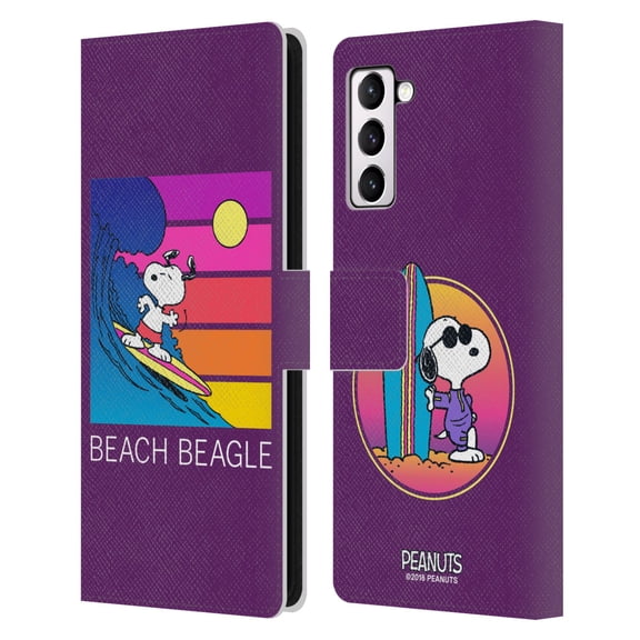 Head Case Designs Officially Licensed Peanuts Snoopy Aloha Disco Beach Beagle Leather Book Wallet Case Cover Compatible with Samsung Galaxy S21+ 5G