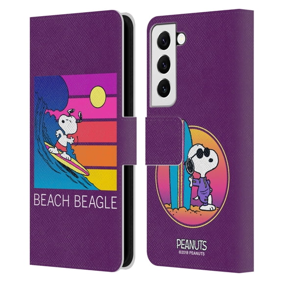 Head Case Designs Officially Licensed Peanuts Snoopy Aloha Disco Beach Beagle Leather Book Wallet Case Cover Compatible with Samsung Galaxy S22 5G