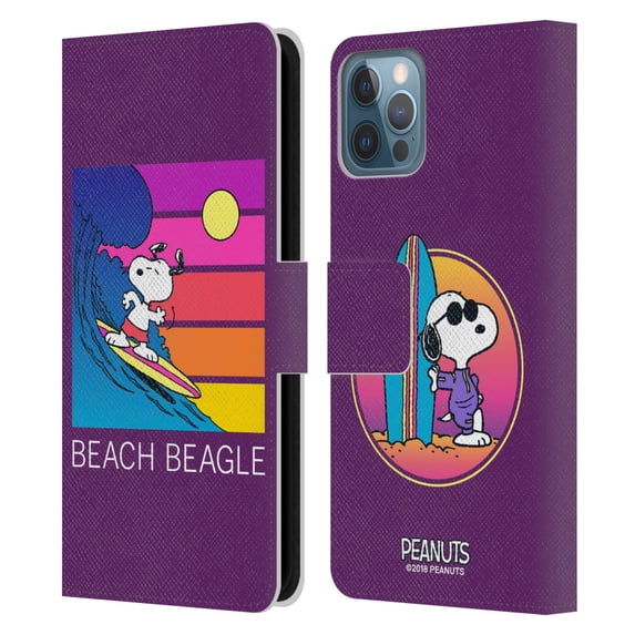 Head Case Designs Officially Licensed Peanuts Snoopy Aloha Disco Beach Beagle Leather Book Wallet Case Cover Compatible with Apple iPhone 12 / iPhone 12 Pro