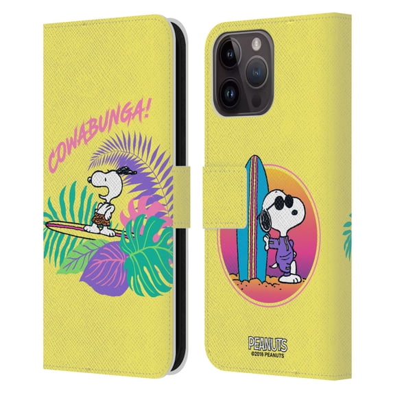 Head Case Designs Officially Licensed Peanuts Snoopy Aloha Disco Cowabunga! Leather Book Wallet Case Cover Compatible with Apple iPhone 15 Pro Max