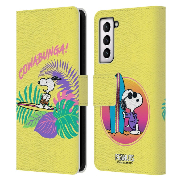 Head Case Designs Officially Licensed Peanuts Snoopy Aloha Disco Cowabunga!  Leather Book Wallet Case Cover Compatible with Samsung Galaxy S21 5G 