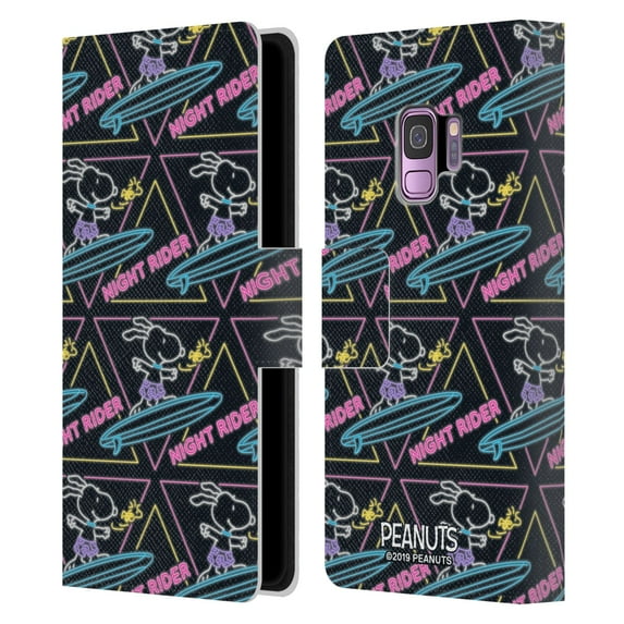 Head Case Designs Officially Licensed Peanuts Snoopy Aloha Disco Night Rider Leather Book Wallet Case Cover Compatible with Samsung Galaxy S9
