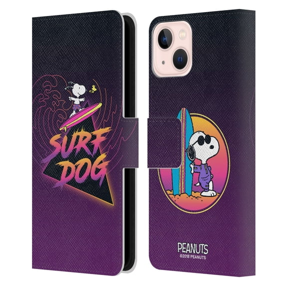 Head Case Designs Officially Licensed Peanuts Snoopy Aloha Disco Surf Dog Leather Book Wallet Case Cover Compatible with Apple iPhone 13
