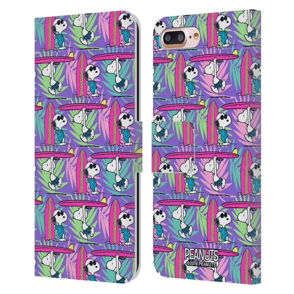 Head Case Designs Officially Licensed Peanuts Snoopy Aloha Disco Surf Pattern Leather Book Wallet Case Cover Compatible with Apple iPhone 7 Plus / iPhone 8 Plus