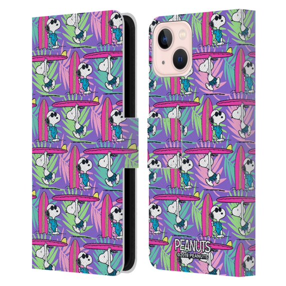 Head Case Designs Officially Licensed Peanuts Snoopy Aloha Disco Surf Pattern Leather Book Wallet Case Cover Compatible with Apple iPhone 13