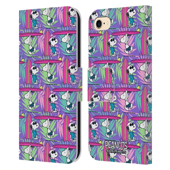 Head Case Designs Officially Licensed Peanuts Snoopy Aloha Disco Surf Pattern Leather Book Wallet Case Cover Compatible with Apple iPhone 7 / 8 / SE 2020 & 2022