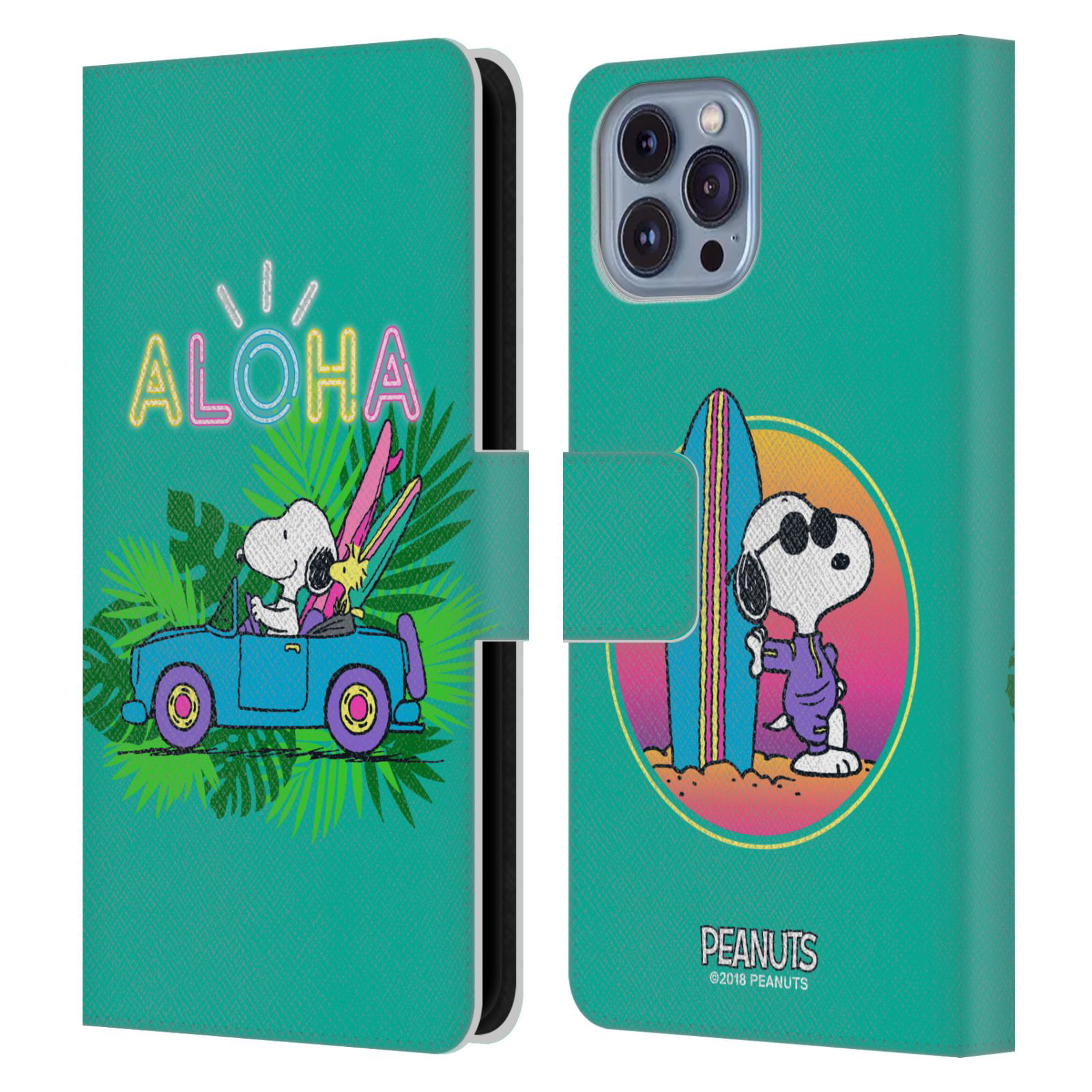 Head Case Designs Officially Licensed Peanuts Snoopy Aloha Disco Tropical  Surf Leather Book Wallet Case Cover Compatible with Apple iPhone 14 